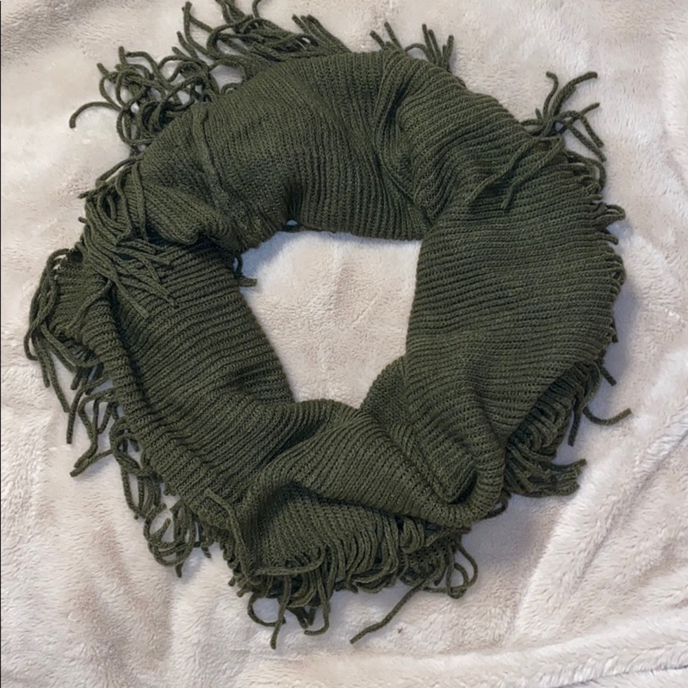 Green fringe infinity scarf